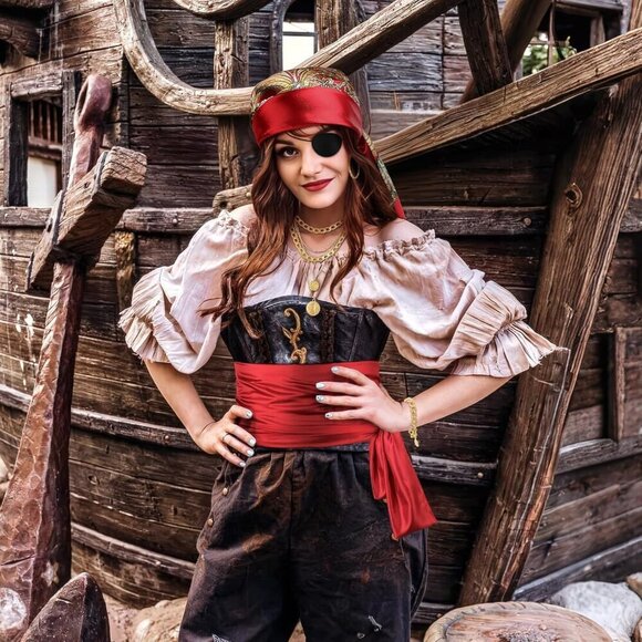 Pirate Costume Accessories Set Women Head Scarf Sash Necklace Halloween
